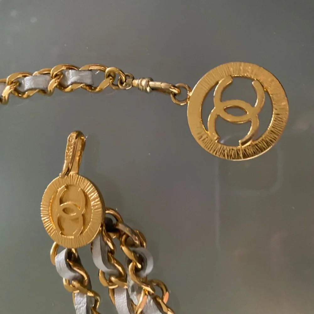 CHANEL CC Logo Charm Chain Belt Leather Gold White with box SMALL - Picture 6 of 10